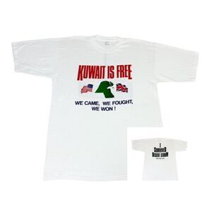 Vintage 1991 Kuwait Is Free T-Shirt XXL White Desert Storm War British USA